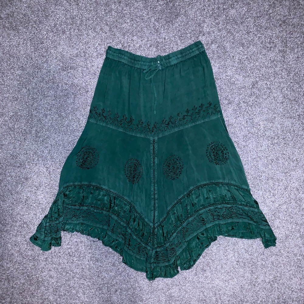 Emerald hippie gypsy boho festival skirt authentic